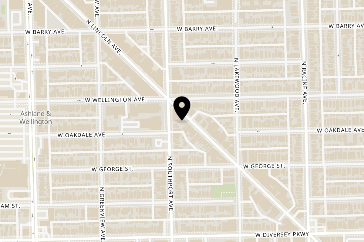 Map showing the location of Olive Mountain Grill on 2960 N Lincoln Ave in Chicago